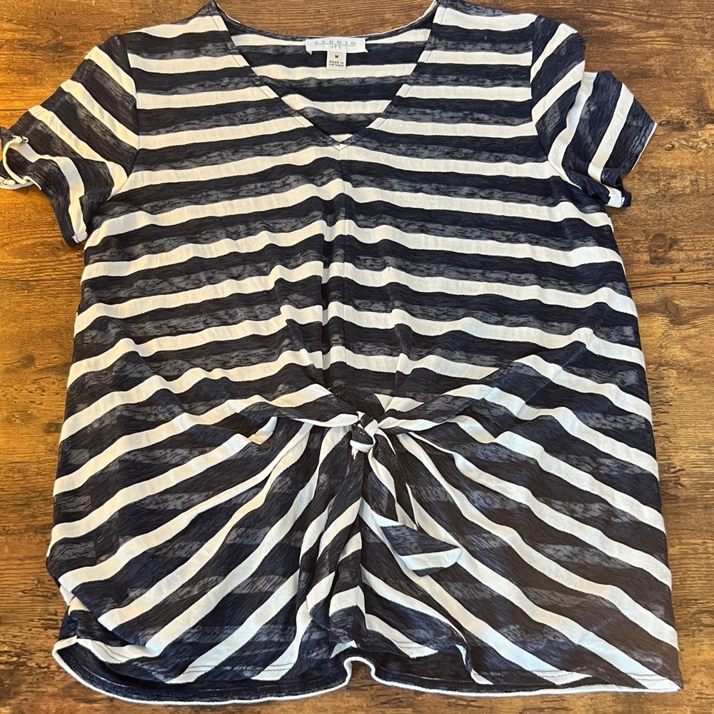 Navy and White Striped Short Sleeve Tee - Picture 1 of 9